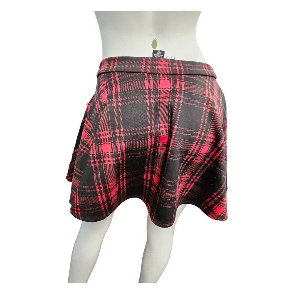 Hot Topic Red Plaid Zip Front Skater Skirt Size Small